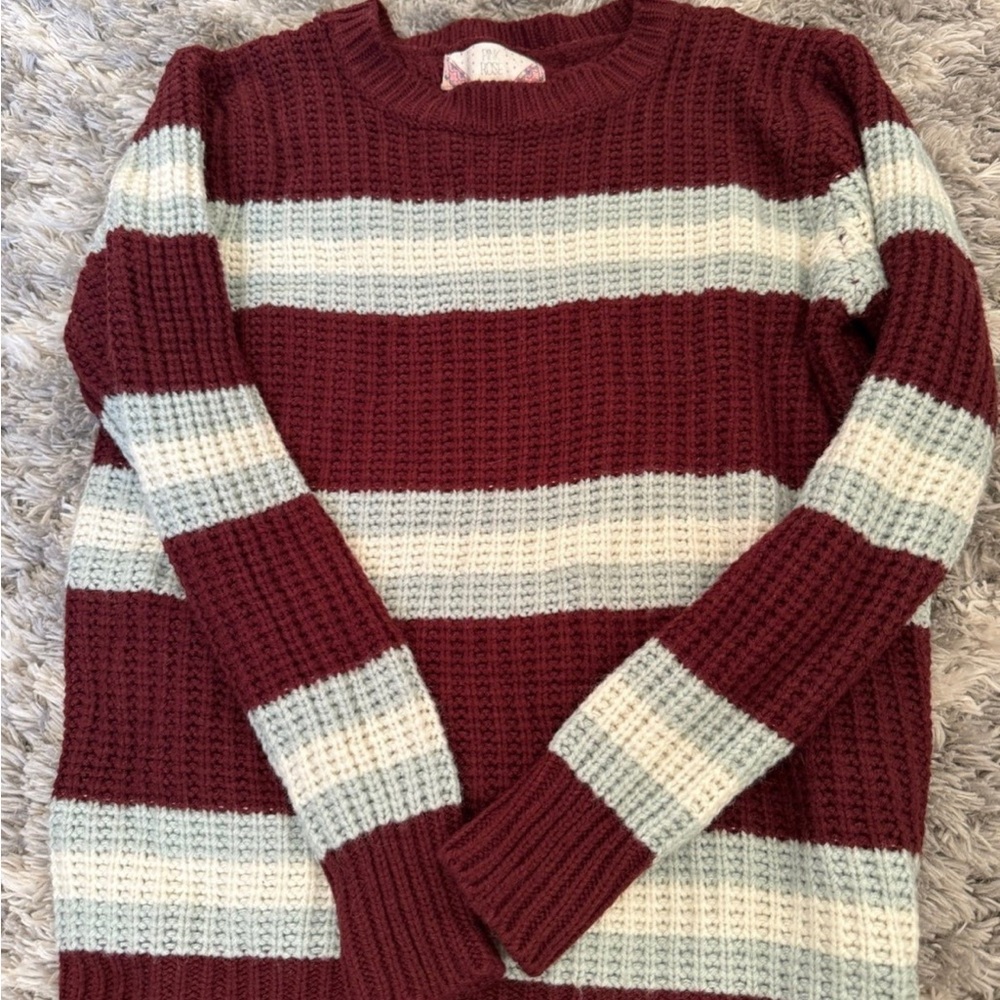 Pink Rose Striped Burgundy and Cream Sweater